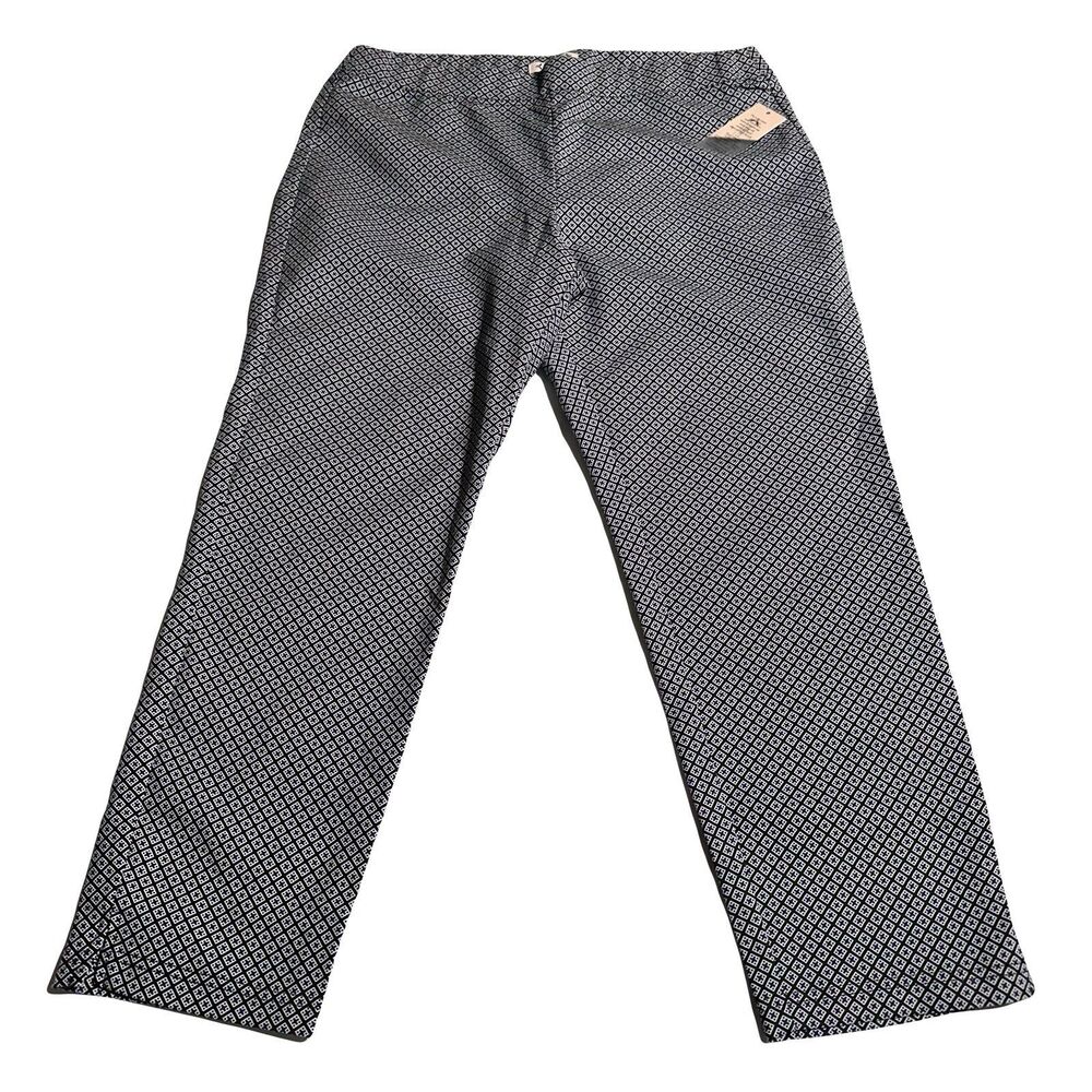 Nanette Lepore Navy Blue Diamond Print Pants Stretch Size 14 Pull On NWT